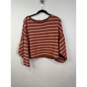 Free People Cedar Sweater Bardot Pink Stripes Slouchy XS NEW